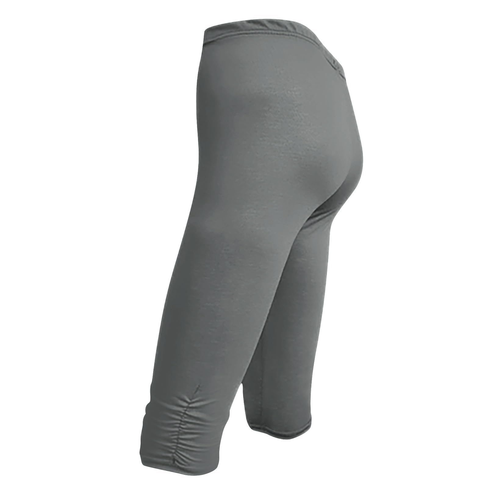 Girls Capri Leggings Summer Kids Smocked 3/4 Tights Plain Yoga Dance Pants High Waisted Athletic (Grey, 10-11 Years)