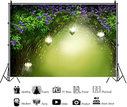 10x8ft Spring Enchanted Garden Backdrop Enchanted Forest Purple Flowers Photography Background Baby Shower Party Girls Princess Birthday Party Decor ...