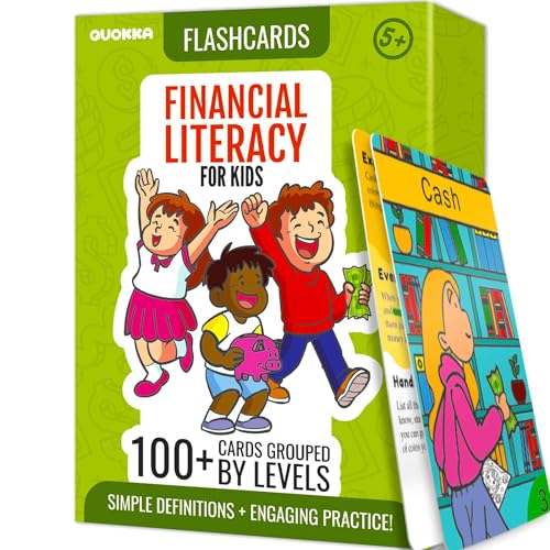 QUOKKA Financial Literacy Flash Cards for Teens – 110 Cards Teaching Kis About Money Management, Budgeting, Savings – Easy Money Games for Kids Ages 12+ – Fun Financial Literacy Games and Learning