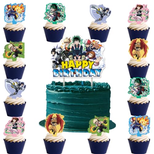 My Hero Academia Lot de 13 décorations de gâteau d'anniversaire Doyomtoy pour fête à thème universitaire