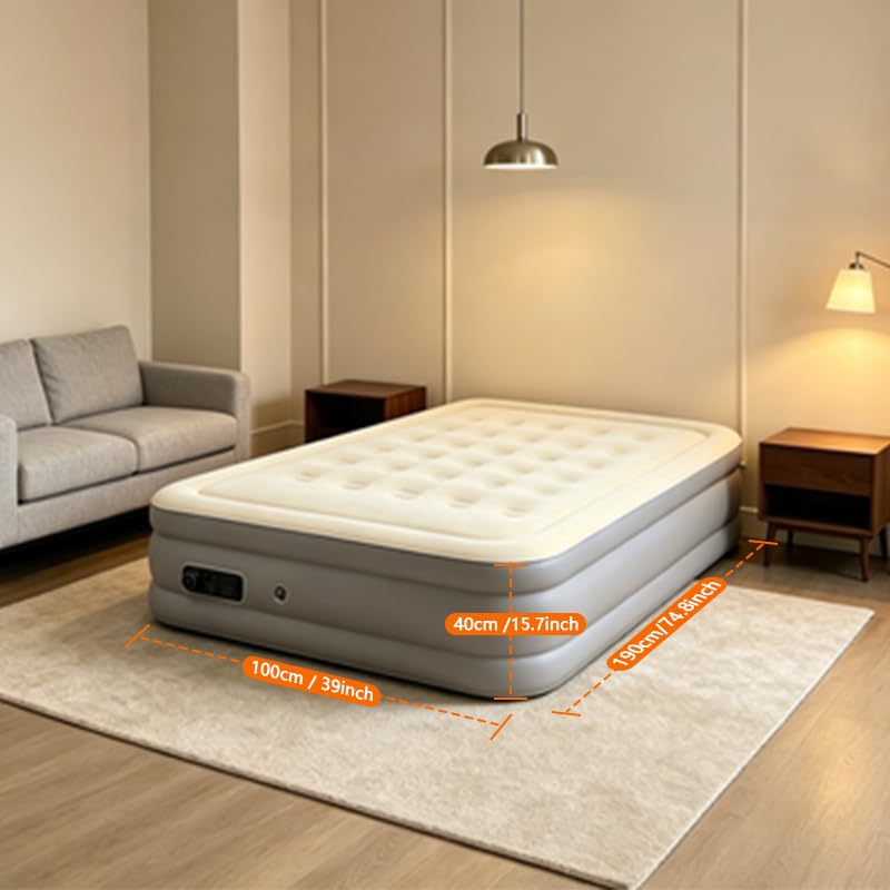 Image of Twin Air Mattress with Built-in Pump, 2 Min Fast Inflation, 16 inch Raised Height, Supports up to 650 lbs, for Camping, Home Use, Guests, Portable Travel-Single Air Mattress