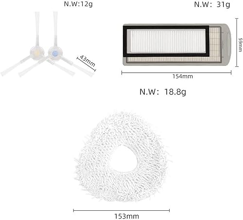 Miniatura 7 de Piezas de repuesto compatibles con NARWAL T10 J1 J2 Robot Aspirador Kit de accesorios de aspiradora, 4 filtros, 4 almohadillas de trapeador, 2 pares
