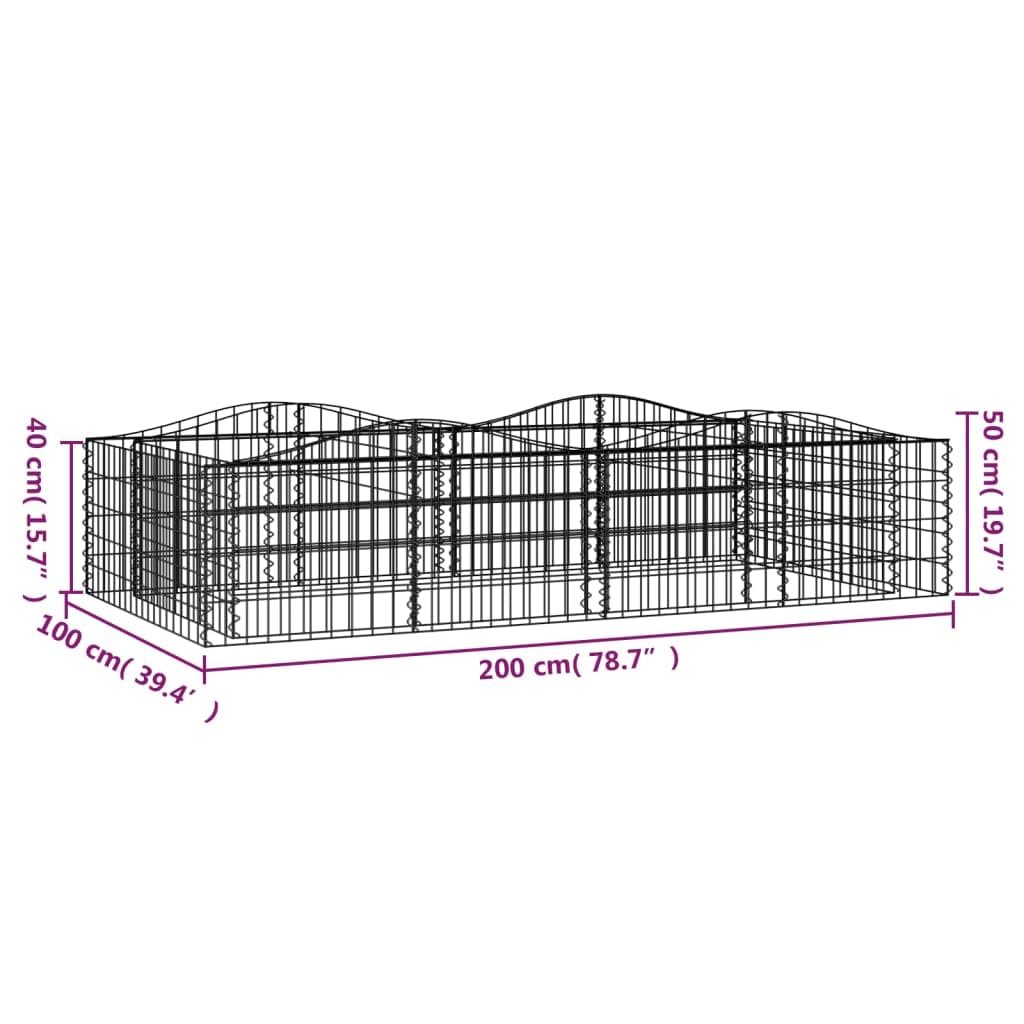 Gabionen-Hochbeet mit Hochbogen 200x100x50 cm aus verzinktem Eisen, Robustes Pflanzgefäß für Garten und Terrasse, winterhart, mit Drainage für Kräuter, Blumen, Balkonkasten