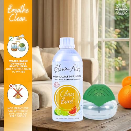 Image of Citrus Burst Diffuser Oil for Home Fragrance, 1 Litre Refill, Water-Soluble, Strong & Long-Lasting Aroma Infused with 3X Hyper Boost Action for use in Home and Office