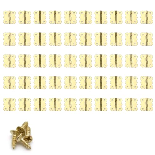 50 mini bisagras de mariposa de 180 grados, bisagras de puerta, bisagras de tope, mini bisagras de gabinete para manualidades, caja de joyería de madera (dorado)