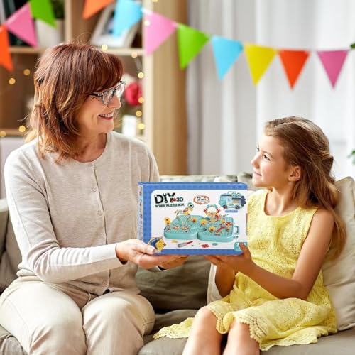 Image of Electric Drill Screw Tool Set Creative Mosaic Puzzle Toy, 224 Pcs 3D Creativity Educational Kit Construction Toy Birthday Gift for Ages 3 4 5 6 Years Boys Girls (Bus Shape Blue)
