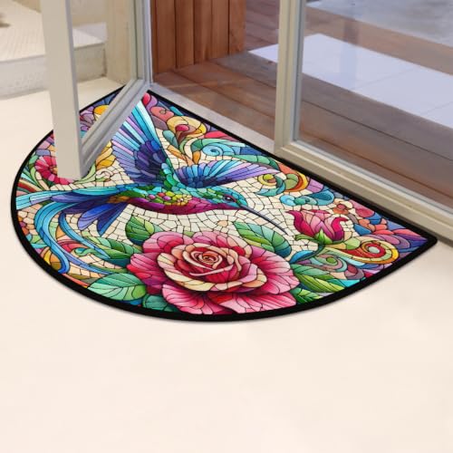 Image of Half Round Doormat Hummingbird Non Slip Semi Circle Area Rug Runner Mat