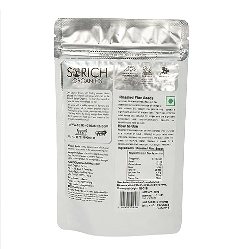 Image of Sorich Organics Roasted Flax Seeds for Eating - 100g | Rich in Omega-3, Fiber & Protein | Superfood for Hair Growth & Skin Health | Supports Weight Loss, Heart & Digestive Health | Crunchy Healthy Snack | Ideal for Diet & Fitness Enthusiasts