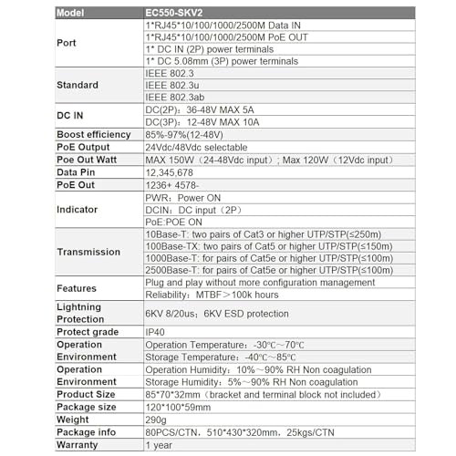 Inyector PoE de alta potencia Gigabit para antenas satelitales Gen 3, compatible con redes de 10/100/1000/2500 M miniatura 2