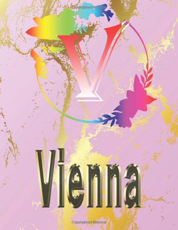Vienna: Personalized Name Sketchbook.Monogram Initial Letter V Journal. Vienna Cute Sketchbook on Pink Marble Cover , Blank Paper 8.5 x 11 ,Great For ... Sketching, Crayon Coloring and colored pencil