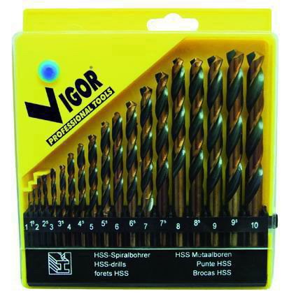 Vigor 41265 – 10 Series HSS Drills bi-acción, 19 Pieces, 1.10 mm