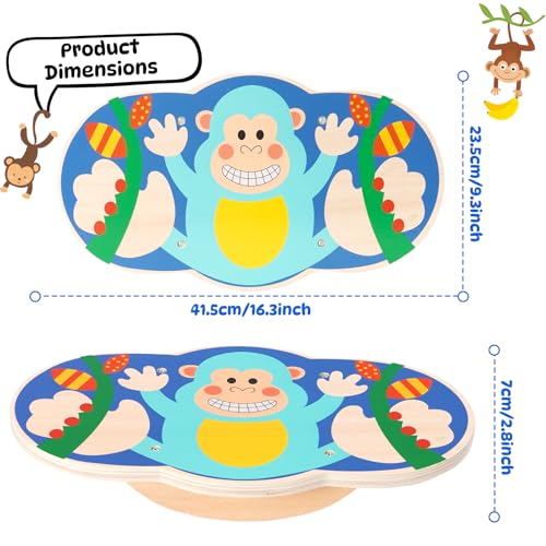 Wooden Wobble Board with Monkey Design