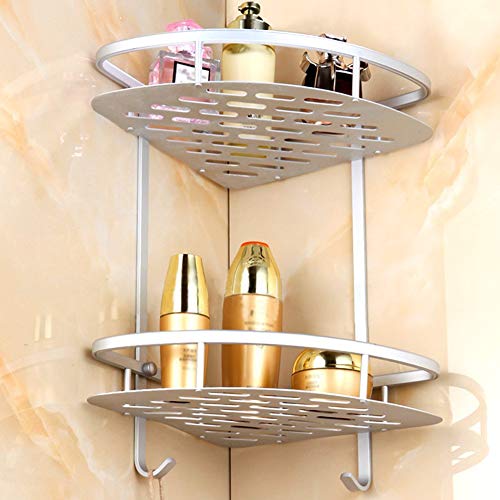 Atrosteve Bathroom Corner Shelves, Aluminum Rustproof Wall Mounted Shower Shelf Shower Caddy with Hanging Hooks, 2 Tier - Image 2