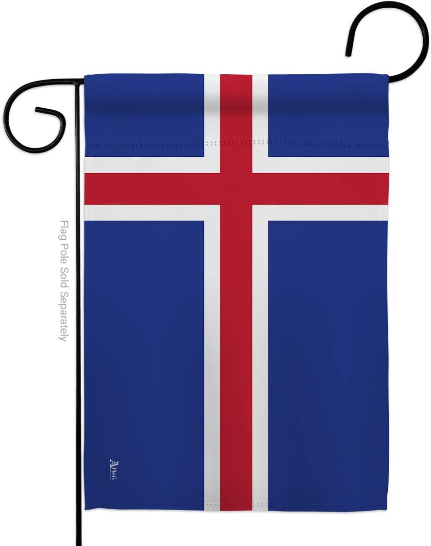 Iceland Garden Flag Set with Stand Regional Nationality Nation International World Country Particular Area Small Decorative Gift Yard House Banner Double-Sided Made In USA 13 X 18.5
