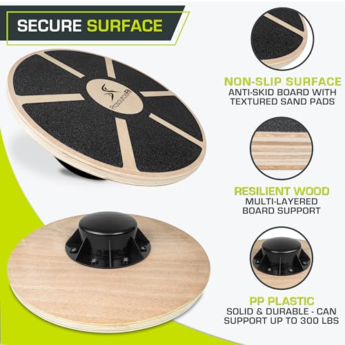 ProsourceFit Wooden Balance Board Non-Slip Wobble Core Trainer 15.75in (39.5cm) Diameter with 360 Rotation for Stability Training, Full Body Exercises, Physical Therapy, Black by ProSource - Image 4