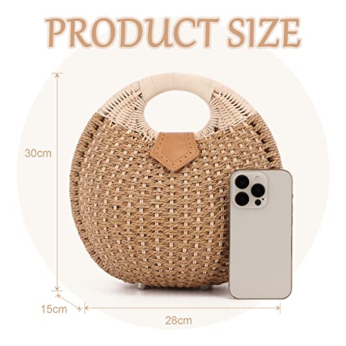 Bolso de Rattan Tejido para Playa con Asa Redonda miniatura 5