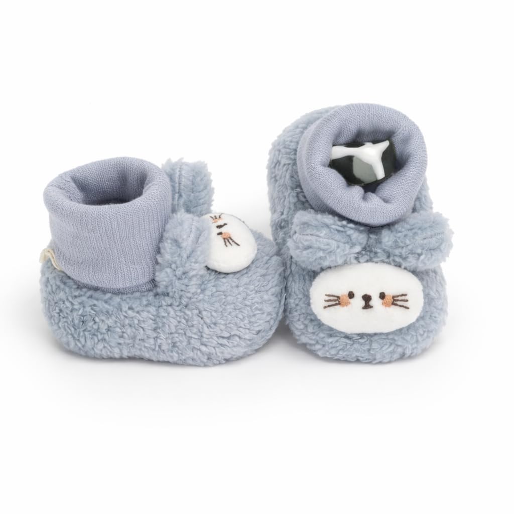 lil hugz Little Luxe Newborn and Infant Booties Blue Soft Sole Furry Baby Shoe-picture-14
