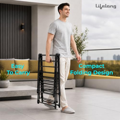 Image of Lifelong Foldable Cloth Drying Stand | Rack for More Drying Space | Collapsible Laundry | Strong & Durable | Anti-Skid | Cloth Dryer with Iron Legs