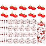 Fumete 40 Pcs Red Wedding Floating Candles Pearl Strings for Centerpieces Small Unscented Floating Wedding Candles Vase Fillers Table Decoration for Anniversary Birthday Engagement Home Decor
