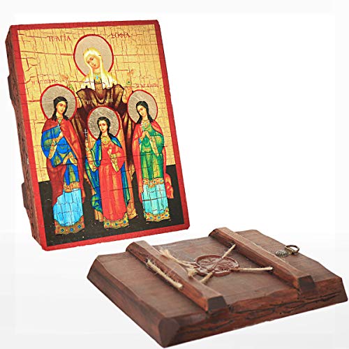NClaus Sophia of Milan and her daughters Fides, Spes, Caritas 16x12,5 wood icon 37045, Gold, 16L x 12.5W cm - Image 2