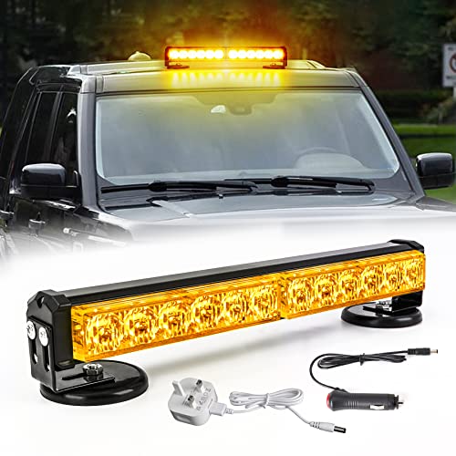 ROUTEKING Wireless Battery Traffic Advisor Emergency Lights Bar Beacon Led Strobe Warning Light Roof Top Hazard Flash with Magnetic Base Mount and 12V Rechargeable Plug (Amber)