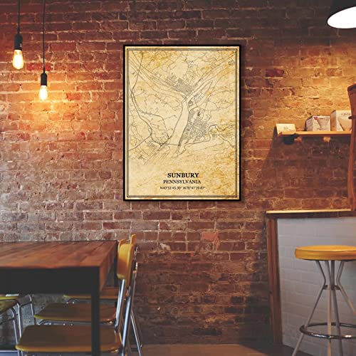 Tanokcrs Sunbury Pennsylvania Usa America Vintage Map Poster Artwork Wall Art City Road Map Print Travel Souvenir Gift Home Decor Unframed 18X24 Inches #TOP1