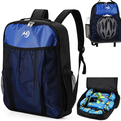 Mochila para patines deportiva azul con zona de zapatos separada impermeable y portátil