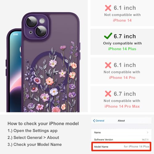 Coque antichoc fine pour iPhone 14 Plus MagSafe violette fleurie - 2
