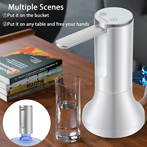 Jrundmsoxz 5 Gallon Water Dispenser With Base, Electric Folding Water Pump With Usb Charging And Auto-Off, Portable Water Dispenser For Universal 2-5 Gallons, Touch Screen And Low Noise (White) #TOP2