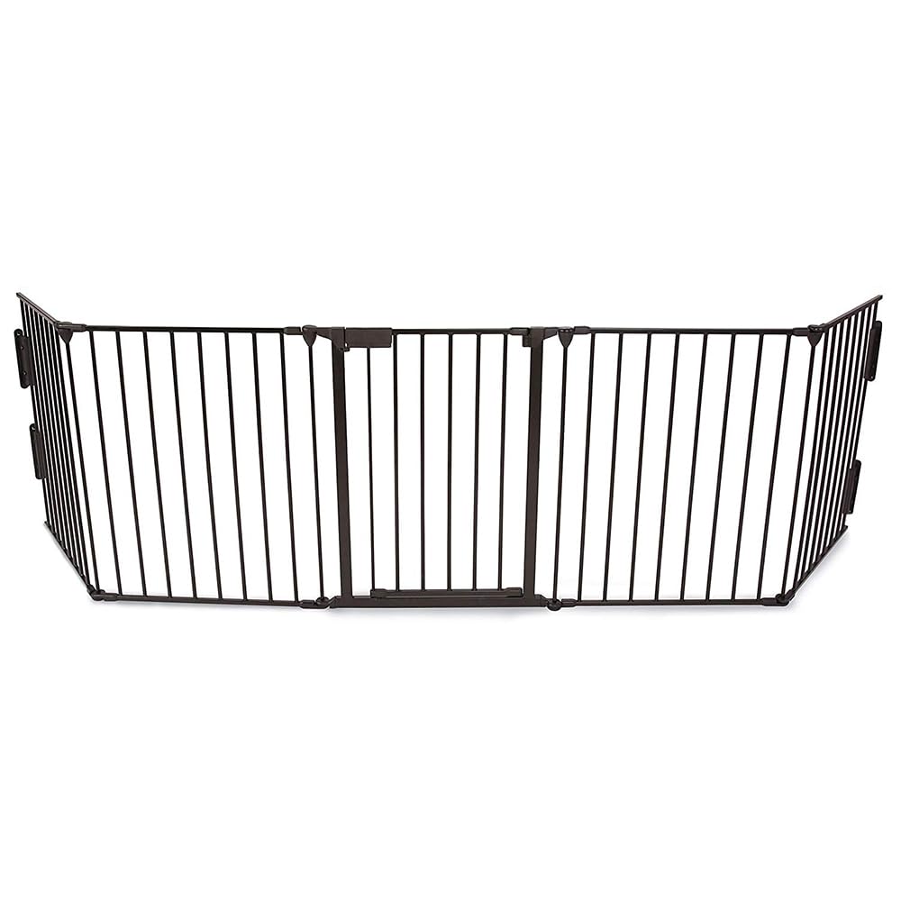 Barriera di sicurezza per bambini, barriera di sicurezza per camino, griglia di protezione con porta e 5 pannelli, lunghezza totale 310 cm, 5 elementi, pre-assemblata (310 cm, nero)