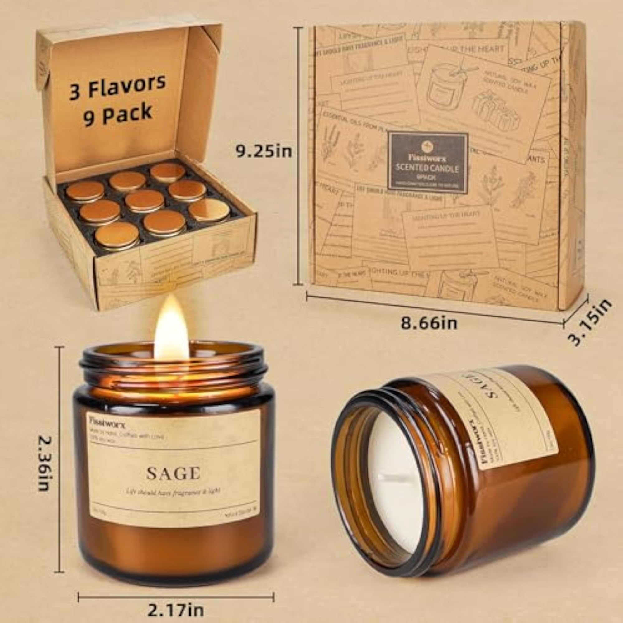 9 Pack Soy Candles for Home Scented, Long-Lasting Gift