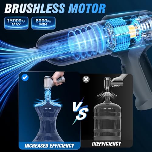 Image of Cordless Car Vacuum, 6 in 1 Handheld Vacuum Cleaner, Air Duster, 15000Pa | 120W Brushless Motor, Washable HEPA Filter, Wet & Dry, Rechargeable, for Car, Pet Hair, Home & Office