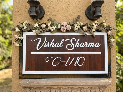 Image of Personalized Craft Wood Luxury Door Name Plates for Home Entrance (15x30 Cm) with 3D Embossed Letters- Ideal for Home & Office Entrances With Stainless Steel Screws || Door name plates (WoodWhite)