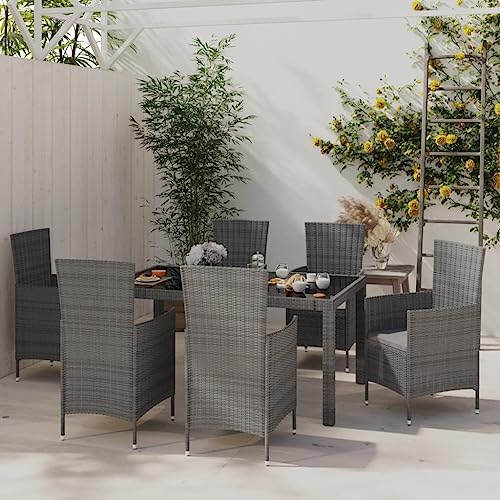 Set de Comedor de jardín 7 pzas y Cojines ratán sintético Gris,Conjuntos de jardín-3094882