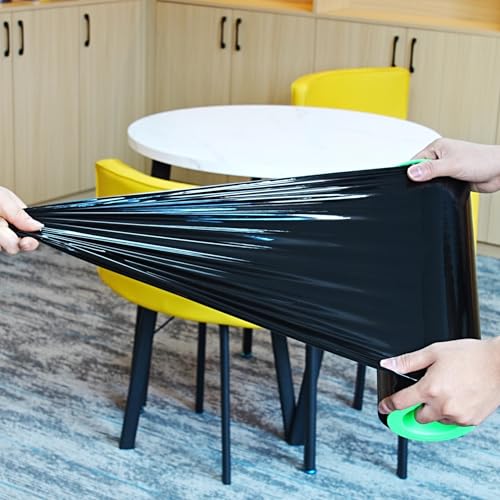 Image of CHUANGSEED Black Stretch Film 12'' x 1000 Feet 4-Pack 80 Gauge Industrial Strength Shrink Film with Plastic Handle,Durable Self-Adhesive Plastic Wrapping for Moving,Shipping