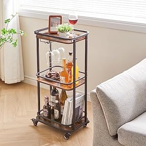 IBUYKE 3-Tier Home Bar Serving Cart,Kitchen Storage Carts with Wheels,11.79x15.72x33.01 inches,Rolling Mini Bar Cart for Home, Outdoor, Kitchen, Bedroom TMJ319H IBUYKE 3 Tier Home Bar Serving CartKitchen Storage Carts with Wheels1179x1572x3301 inchesRolling Mini Bar Cart for Home Outdoor Kitchen Bedroom TMJ319H