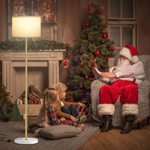 Image of Ambimall 60'' Modern Floor Lamp with Shade, Tall Lamps for Living Room, Bedroom, Office, Dining Room, Gold Standing Lamp with Marble Base(Without Bulb)