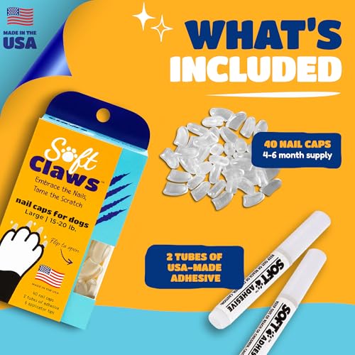 Image of Soft Claws Nail Caps for Dogs with Non-Slip Design Made in USA - 40 Dog Nail Covers for Long-Lasting Protection of Floors and Furniture - Gold Sparkle, Large