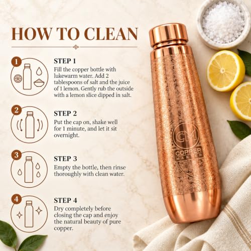 Image of Copper-Master Pure Copper Water Bottle 1L & 2 Glasses Set, Polo Etched