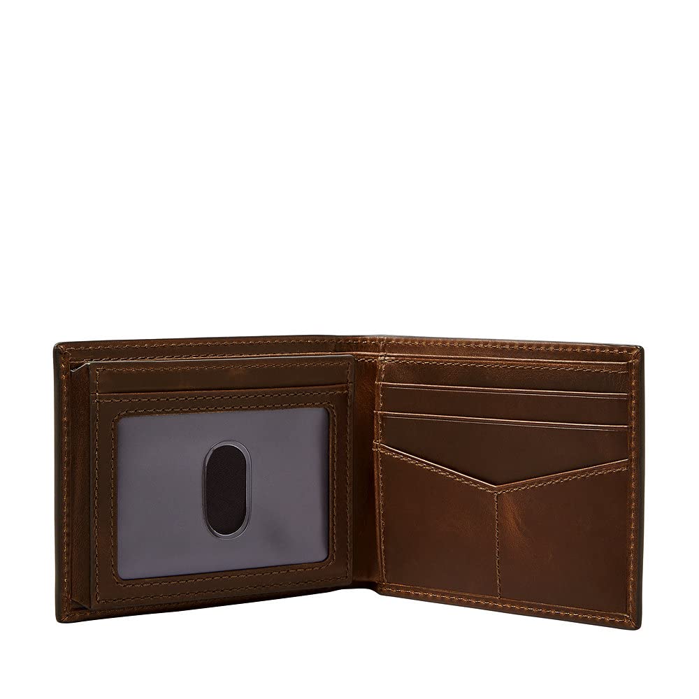 Fossil Geldbörse für Herren Derrick, Leder Bifold Dunkelbraun 11,4 cm (L) x 1,6 cm (B) x 9,2 cm (H) MLG0658201