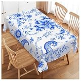 Swono Paisley Floral Blue Tablecloth Ethnic Batik Mandala Blue Decorative Table Cover Dining Tablecltoh for Kitchen, Party Banquet and Holiday Tablecloth, 52x70 Inch(4-6 Seats)