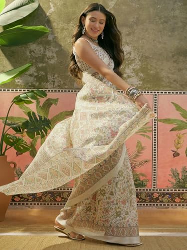 Image of SIRIL Women's Cotton Printed Saree With Unstitched Blouse Piece