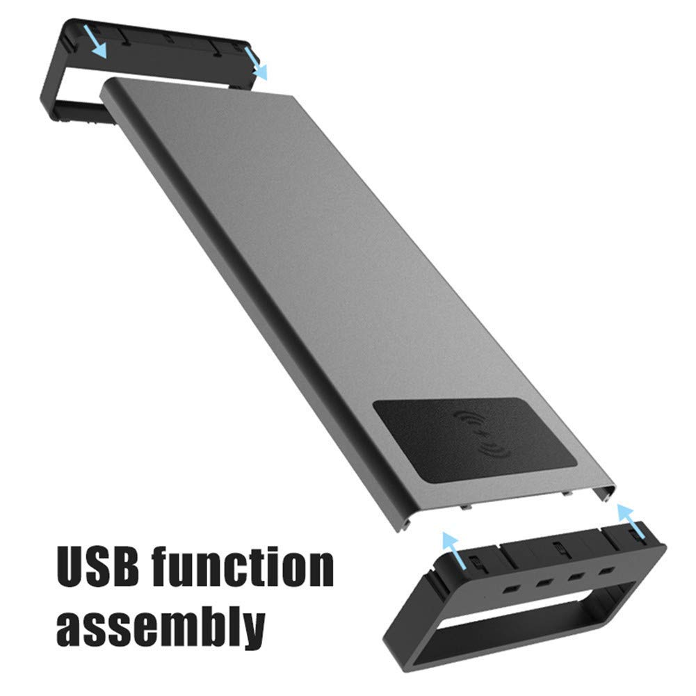 Smart Base Alluminio Lega Computer Laptop Stand con USB 3.0 Porta, Ricarica Wireless Monitor Alzata Supporto, Notebook Tastiera Display LCD Mouse Conservazione Scrivania da Organizzatore Rack - 02