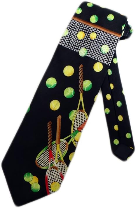 Roberto Cellini Men's Tennis Balls Court Net Necktie - Navy Blue - Neck Tie