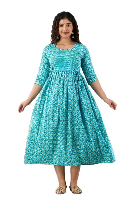 ZARVISHA Women Cotton Printed Maternity Gown | Western Dress with Zippers for Nursing Pre and Post Pregnancy Kurta | Feedi...