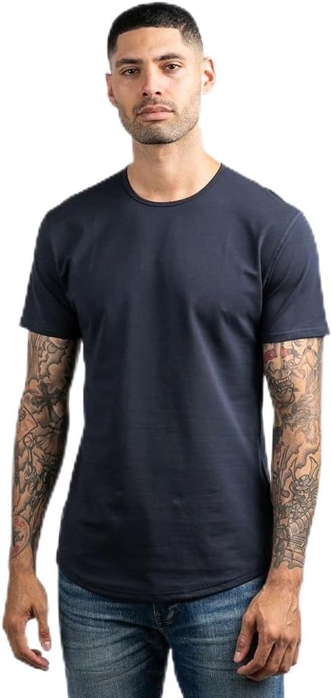 BYLT Mens Drop-Cut Men's T Shirt, Plain Tshirts for Men, Drop Cut Basic Crewneck Tee, Wrinkle Resistant, Stretch Fit