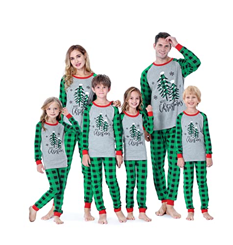 Benaive Matching Family Christmas Pajamas Set Holiday Pjs for Women Men Sleepwear (Grey & Green, XmasTree, 12)