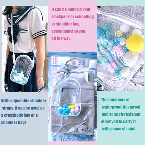 Image of Clear Doll Case with Keychain and Adjustable Strap, Waterproof Crossbody Bag for Blind Box Collectibles - Dustproof PVC Display Cover (Transparent, 6.9inch /17.5cm)