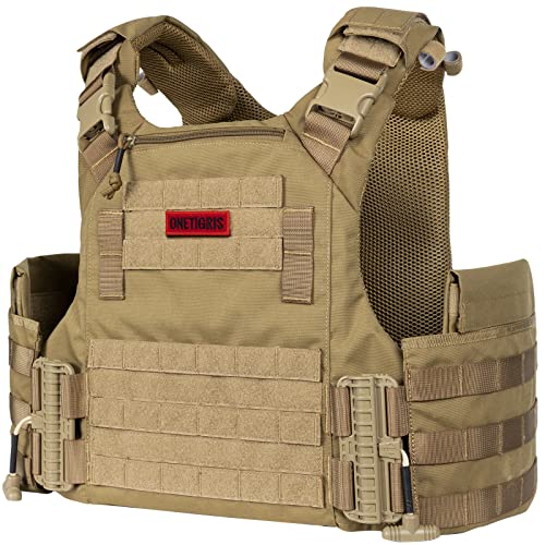 OneTigris Airsoft Vest - FYR Tactical Vest Molle Quick-release Plate Carrier Lightweight 500D Nylon for Airsoft Games CS Outdoor Training Games, Coyote Brown