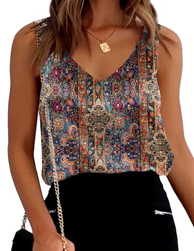 Image of Ekouaer Womens Silk Satin Tank Tops V Neck Casual Cami Sleeveless Camisole Blouses Summer Basic Tank Shirt